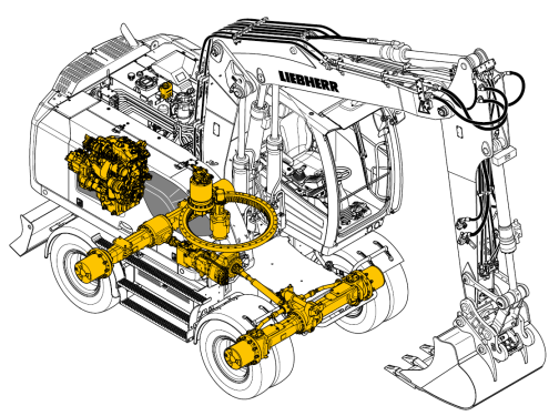 Antriebsstrang Mobilbagger und mobile Umschlagmaschinen LH30-50 (dort querverbauter Motor)