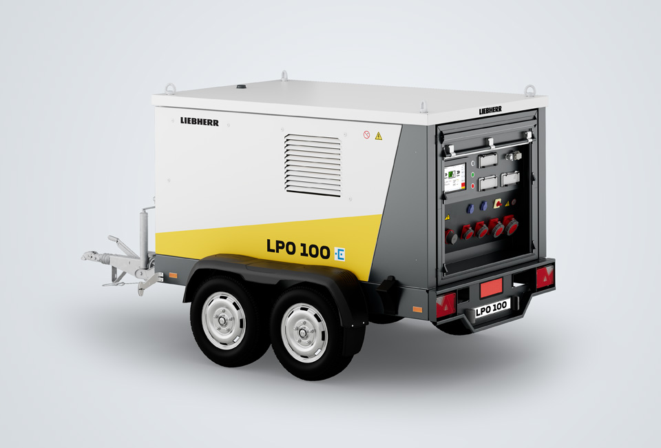 Portable Liebherr liduro power port on a trailer.
