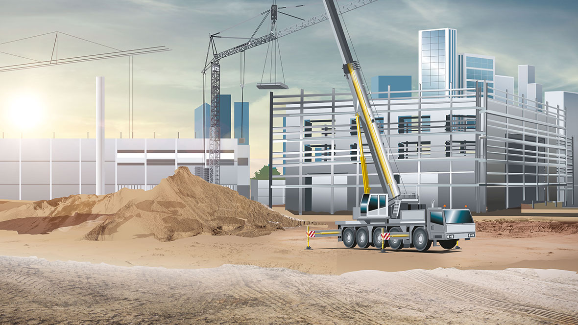 Liebherr excavator and crane on a construction site