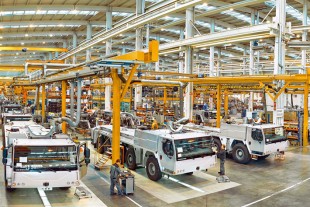 Inside the mobile crane factory in Ehingen (Germany).