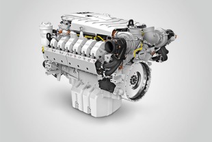 In Bulle (Schweiz) gefertigter 12-Zylinder-Dieselmotor