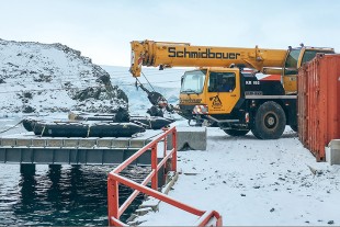 The Liebherr crane at its final destination in Antarctica.