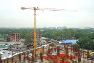 Liebherr tower crane helping to build an industrial building in Bangladesh.