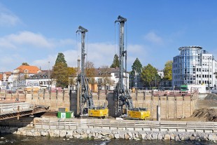 A Liebherr drilling rig type LB 28-320 and an LB 24-270 working in Freiburg, Germany.