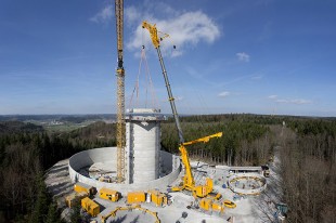 Water tower and foundation in one: the so-called active basin for the future energy storage system will be forty metres high. That will make the wind turbines on top of it the tallest in the world.