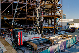 Superior Rigging and Erecting Co. operates Liebherr LR 1300 SX Crawler Crane at the Hard Rock Hotel and Casino