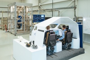 A flight simulator at the Liebherr Aerospace E-Wing Research Centre in Lindenberg, Germany.