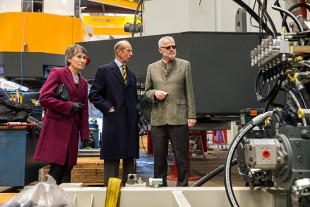 (l-r) Her Majesty’s Lord-Lieutenant of Tyne and Wear, Mrs Susan M. Winfield, OBE, His Royal Highness, The Duke of Kent and Ralph Saelzer, managing director of Liebherr Sunderland Works.